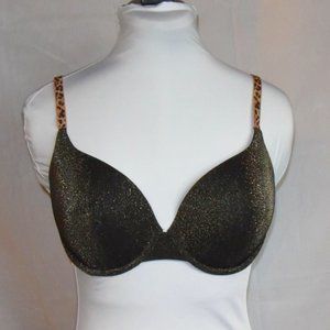 Victoria's Secret T-Shirt Push Up Black & Gold Bra, 34DD